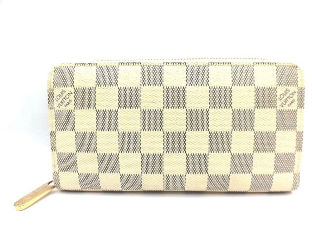 LOUIS VUITTON Zippy Wallet Round Zipper Long Damier Azur White